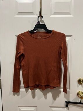 American Eagle Outfitters Long-Sleeve Ribbed Top - Burnt Orange